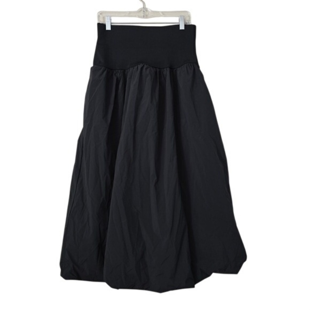 Emerson Lang Black High Waisted Bubble Hem Midi Skirt Size L‎ Elastic Waist